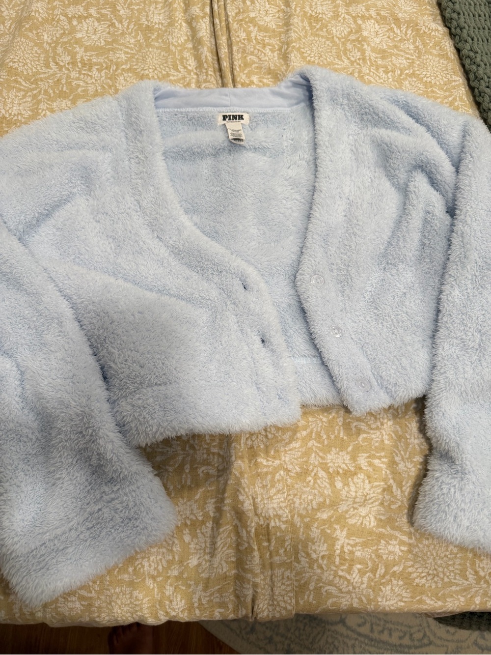 PINK Victoria's Secret Plush Cropped Cardigan in Baby Blue